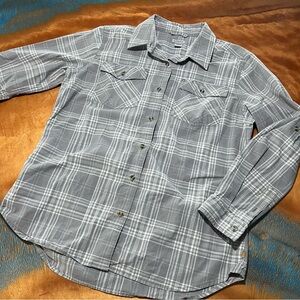 Carhartt Gray Plaid Roll cuff button down shirt large 12/14 Made in India